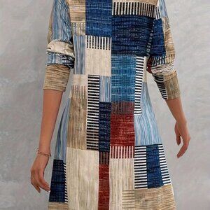 V-neck colorful plaid dress